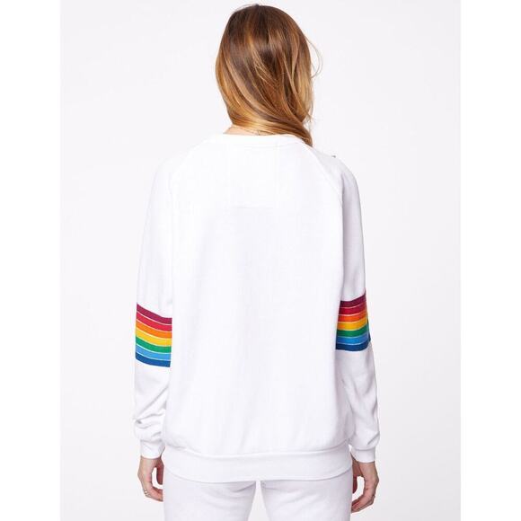 Aviator Nation Rainbow Stitch Sleeve White Crewneck Sweatshirt Small USA Fleece - Picture 4 of 15